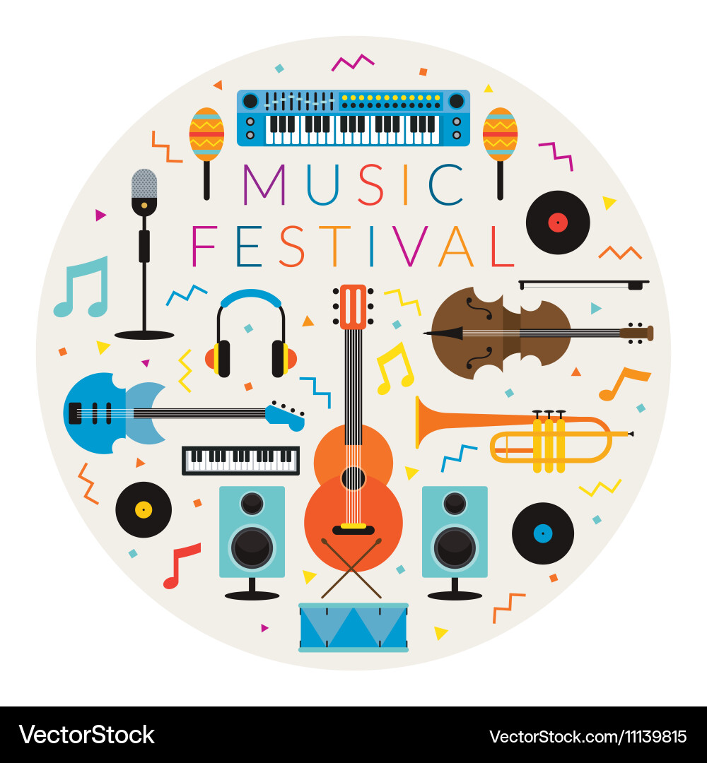 Music instruments objects label vector image