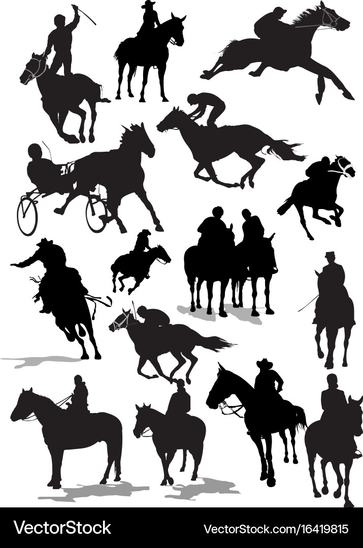 Sixteen Horse Racing Silhouettes Vector Image