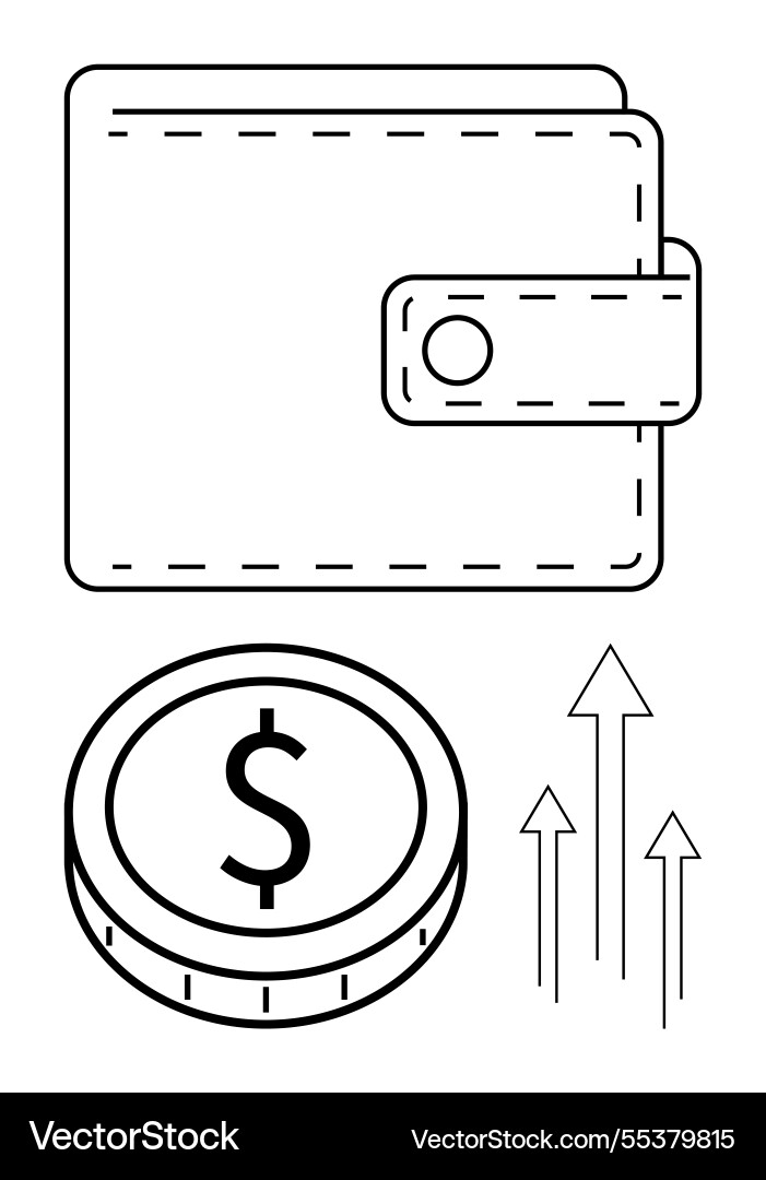 Wallet with coin and upward arrows representing Vector Image