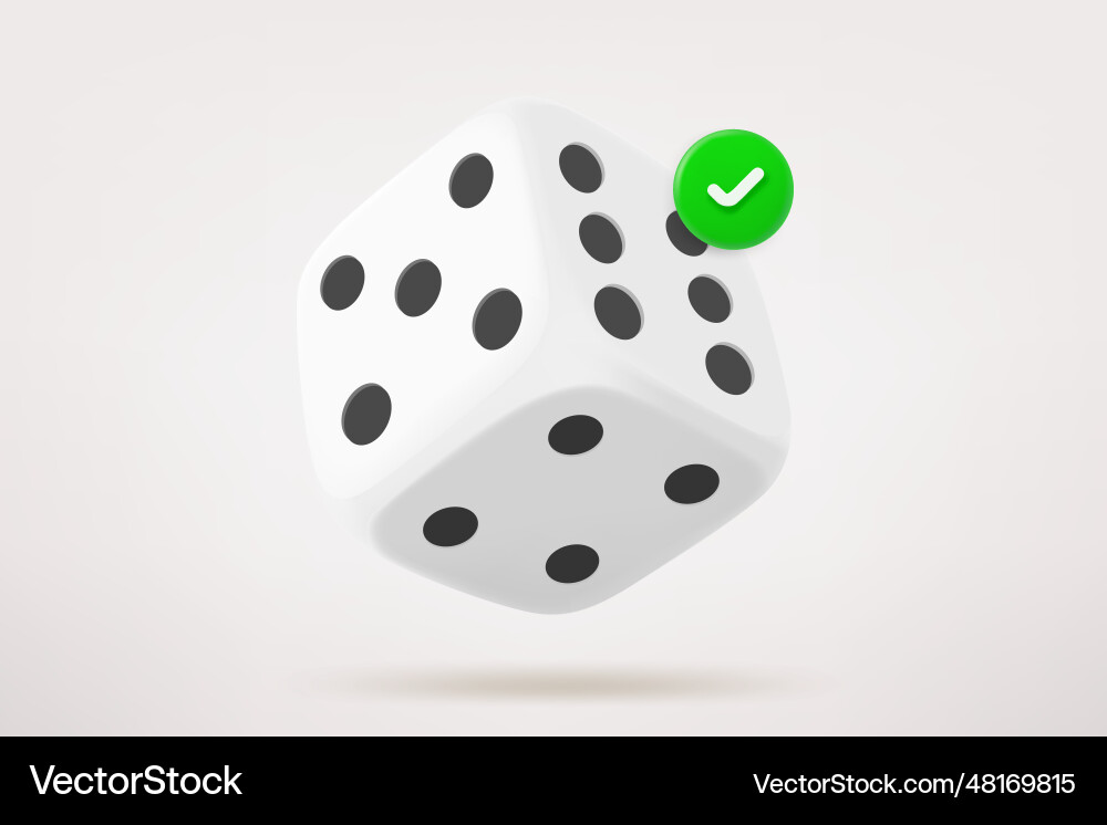 White dice with checkmark 3d icon vector image