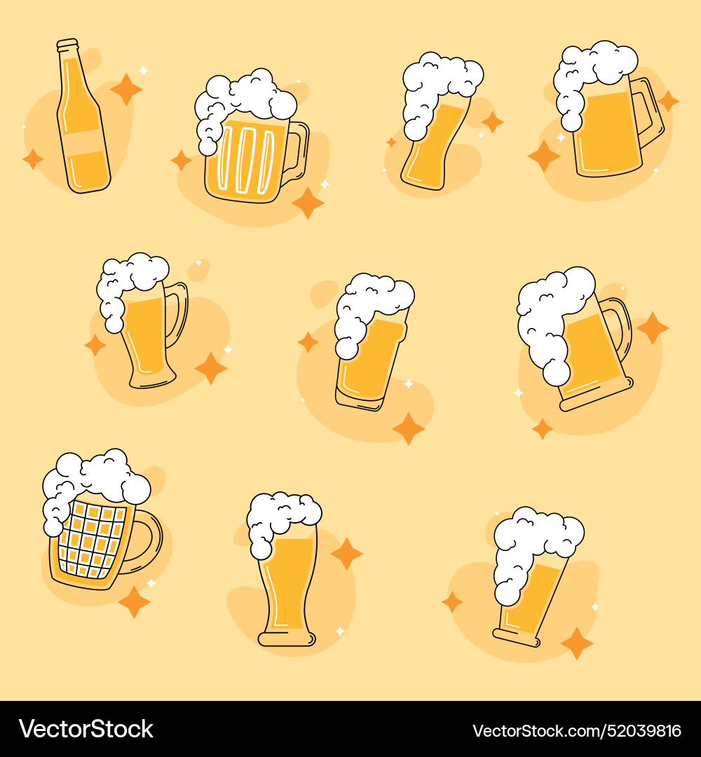 Colored beers sketches icon set Vector Image