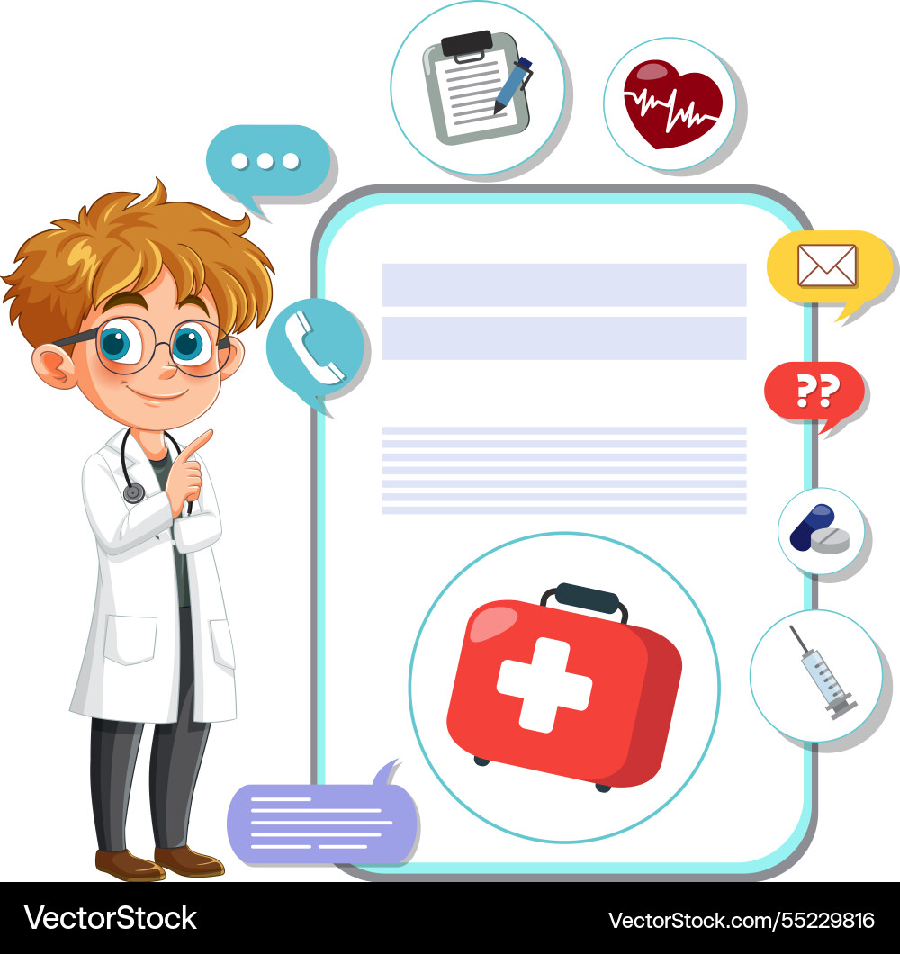 Doctor with medical symbols and communication Doctor with medical symbols and communication vector image