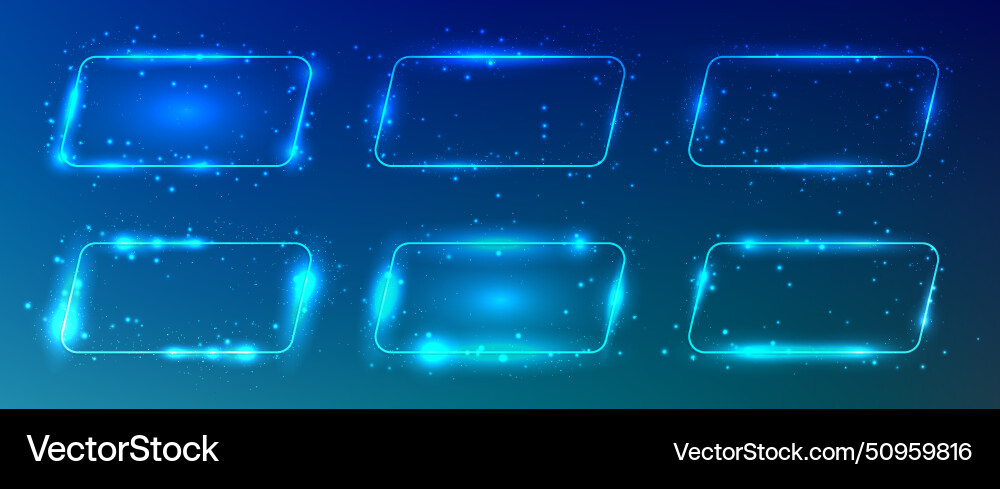 Set of six neon frames with shining effects Vector Image