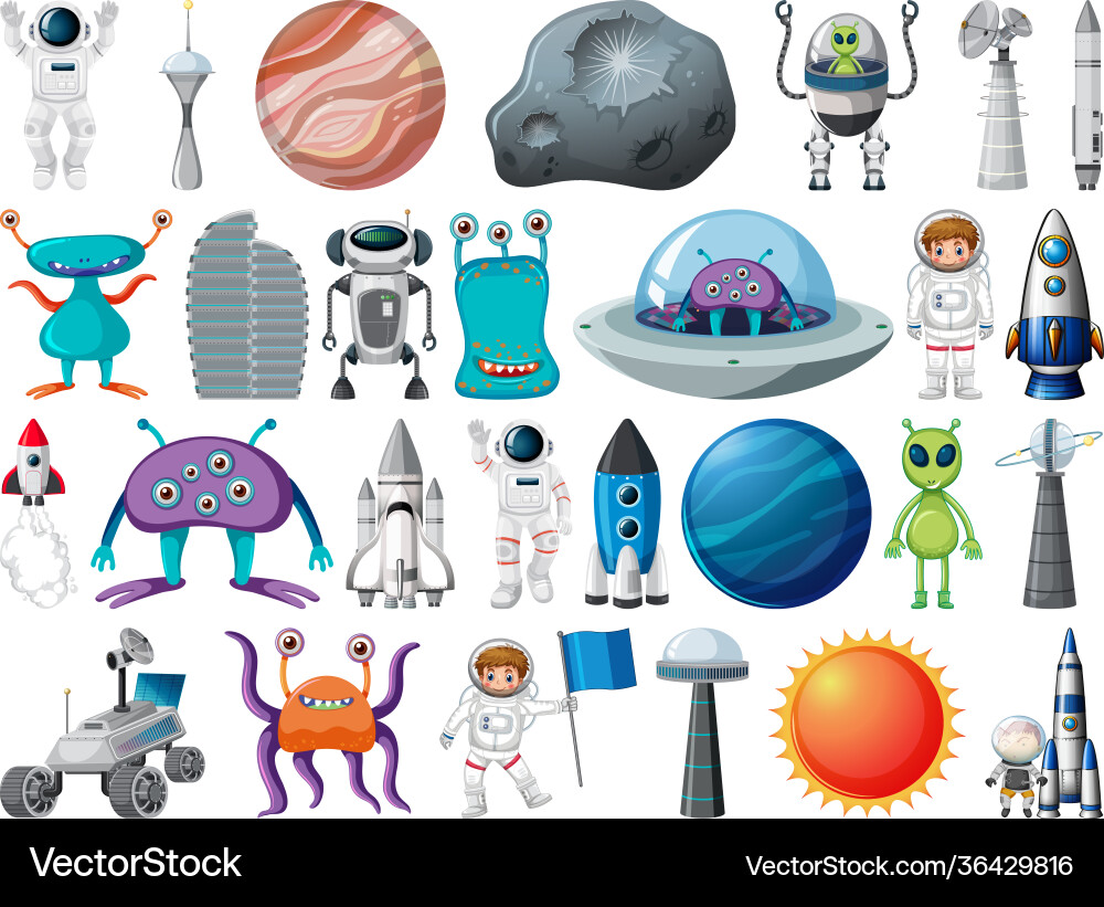 Set space objects and elements isolated Set space objects and elements isolated Vector Image