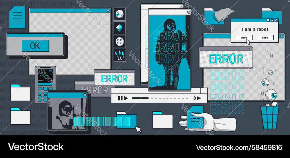 Y2K Error Pop-Up Interface Vector Image