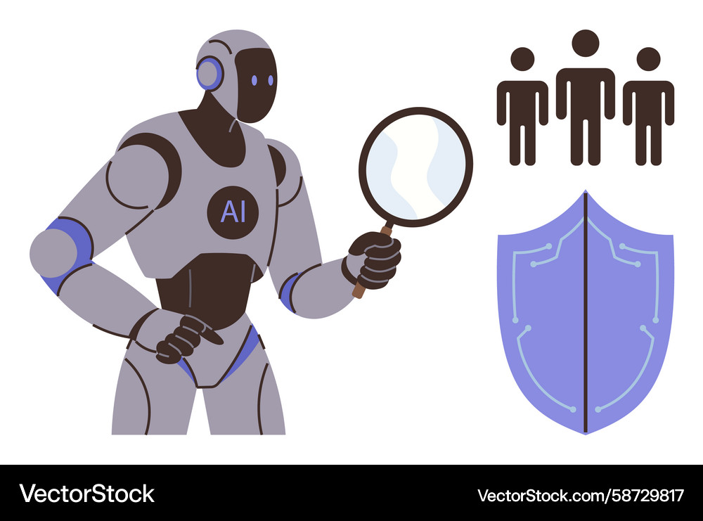 Ai robot analyzing data with magnifying glass Ai robot analyzing data with magnifying glass Vector Image
