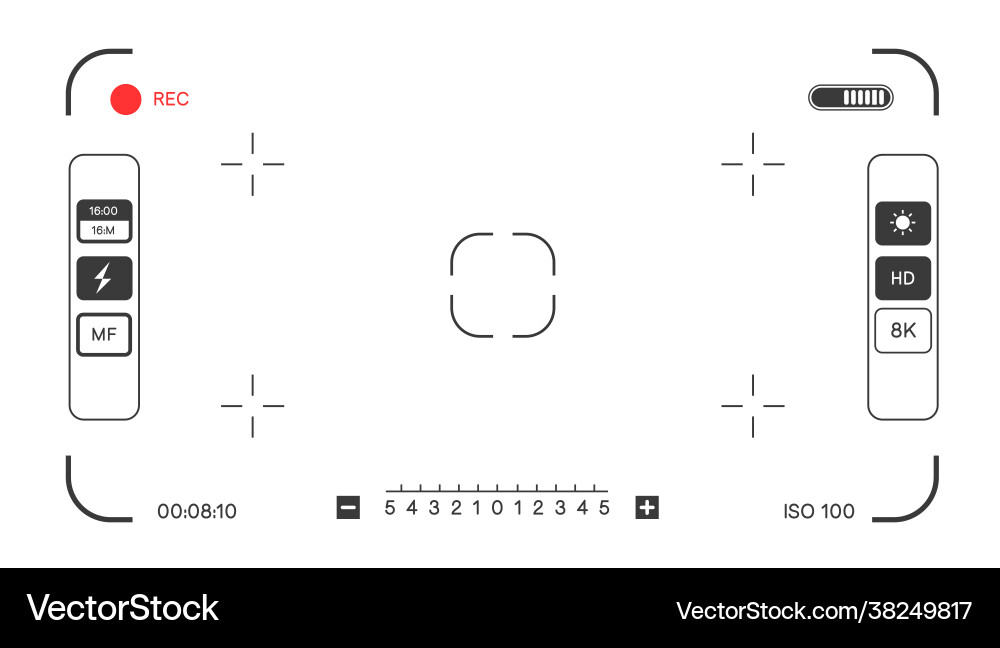 Camera focus with info and settings on screen Camera focus with info and settings on screen vector image