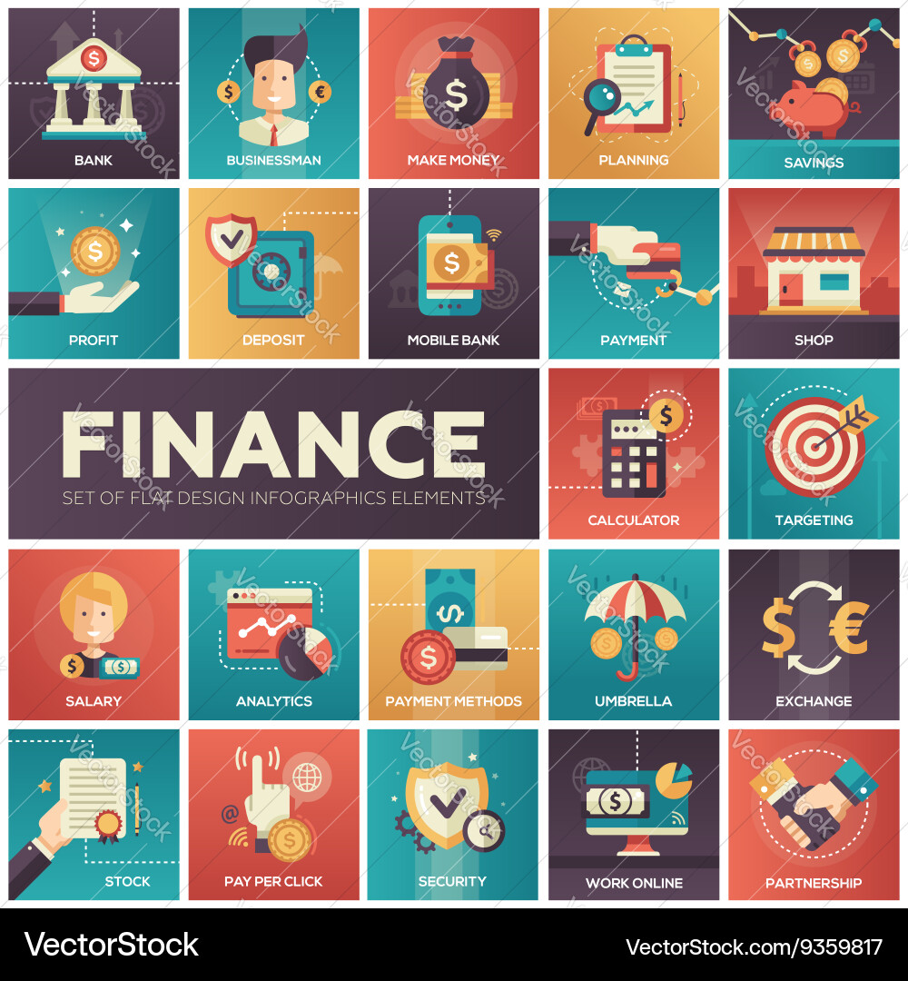 Finanzen Icons - Square Flat Set Vektorbild