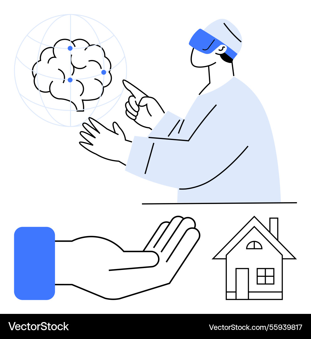 Man using vr headset interacting with virtual Man using vr headset interacting with virtual vector image