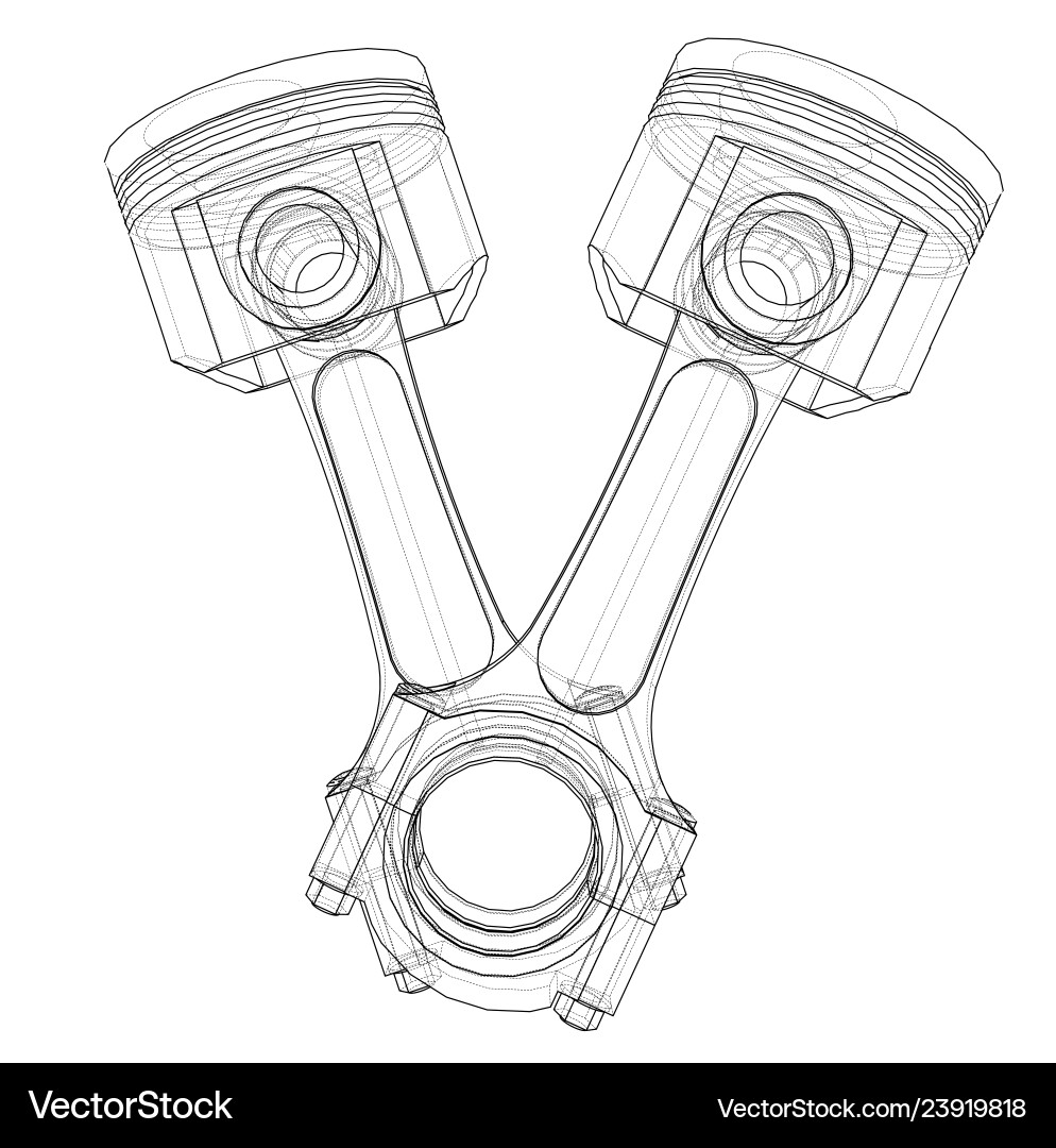 3D Piston Rendering - Wireframe Sketch vector image