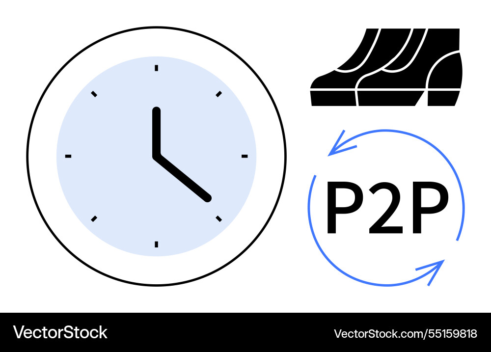 Time management symbols with clock peer-to-peer Time management symbols with clock peer-to-peer vector image