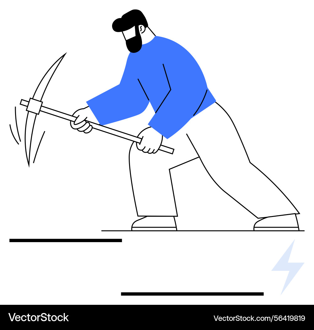 Man mining with pickaxe in minimalist style Man mining with pickaxe in minimalist style Vector Image
