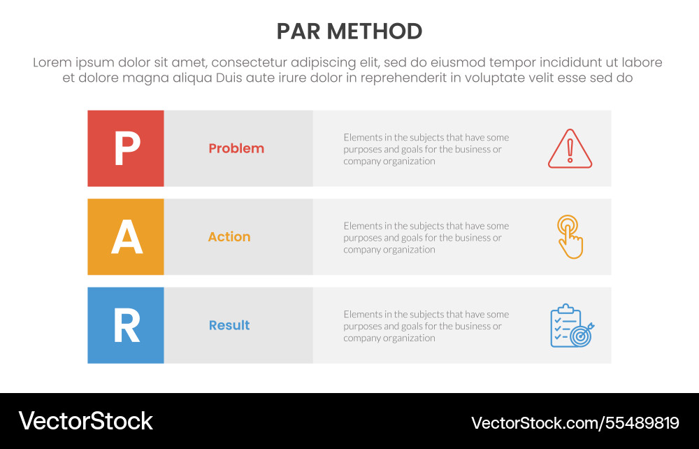 Par method infographic 3 point with block row Par method infographic 3 point with block row vector image