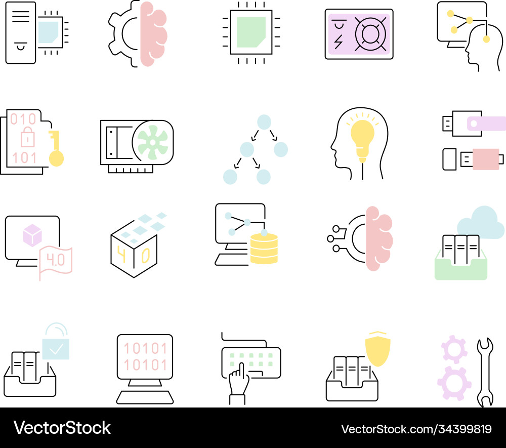 Set line icons computer science Set line icons computer science vector image