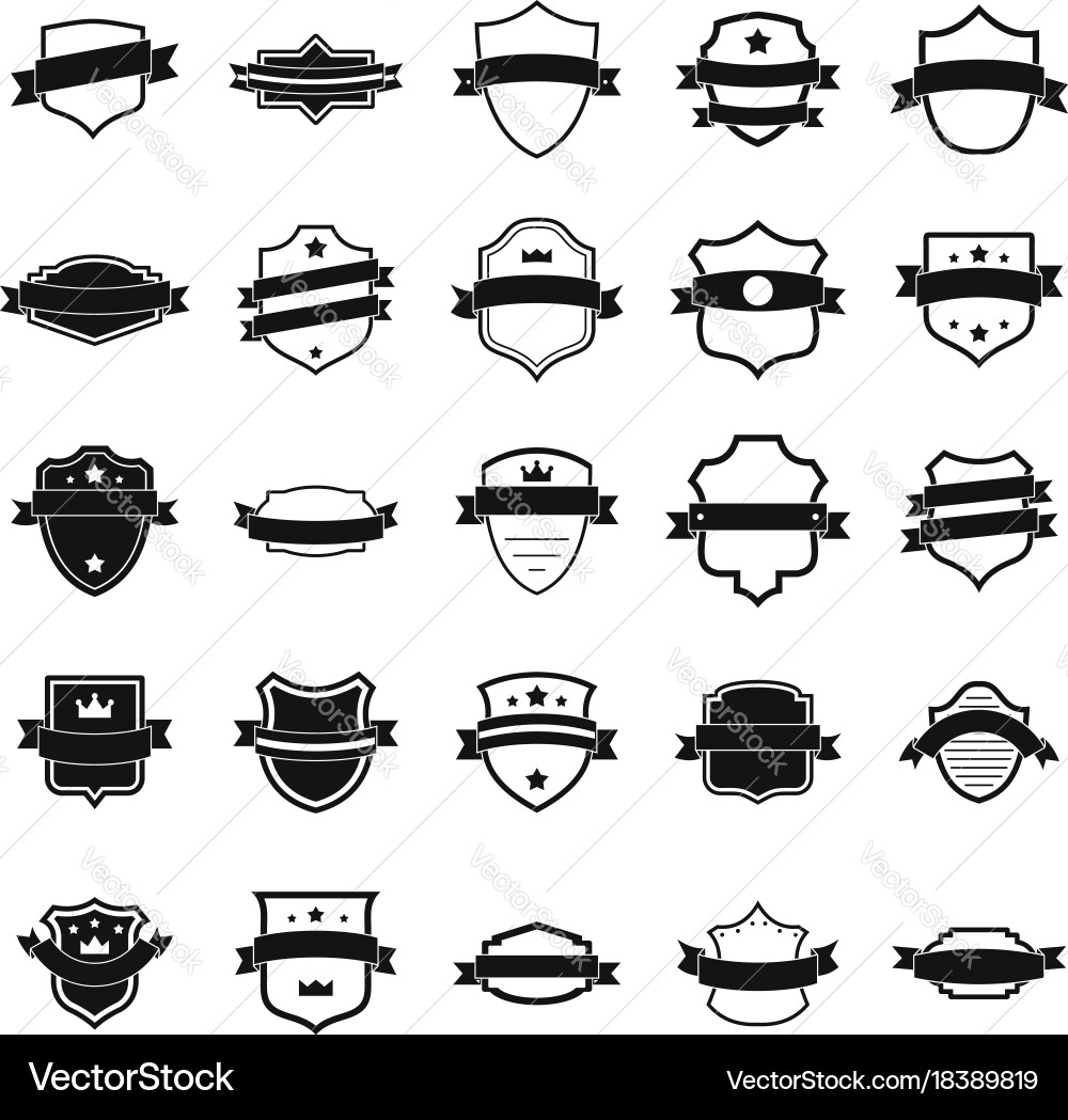 Shield badge icons set simple style vector image