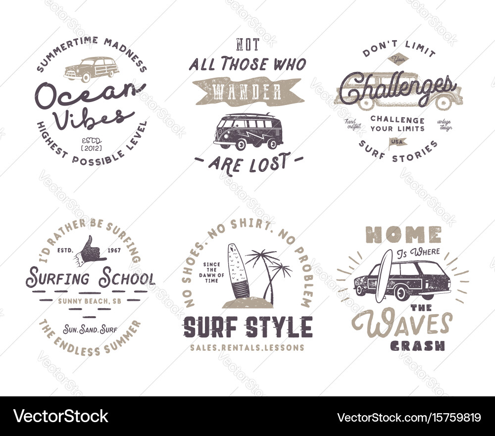 Vintage Surf Emblems & Graphics Vector Image