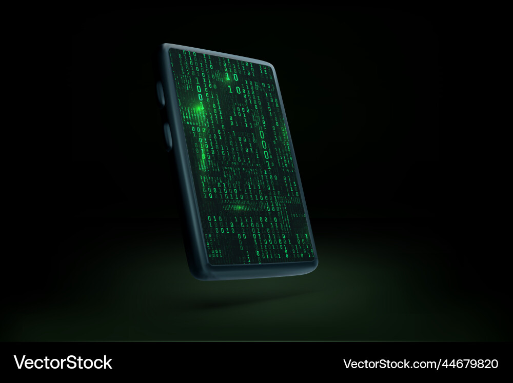 3d Mobiltelefon mit binärem Datenstrom in Matrix 3d Mobiltelefon mit binärem Datenstrom in Matrix vektorbild