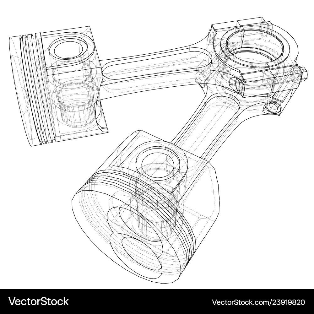 3D Piston Rendering - Wireframe Vector Image