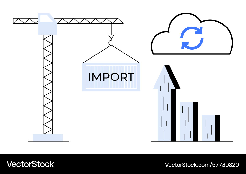 Crane with import container cloud sync Crane with import container cloud sync vector image