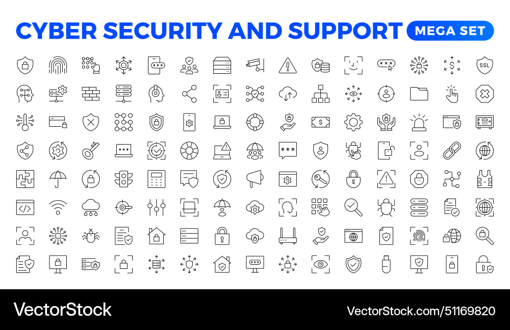 Cyber security and support icon set Cyber security and support icon set vector image