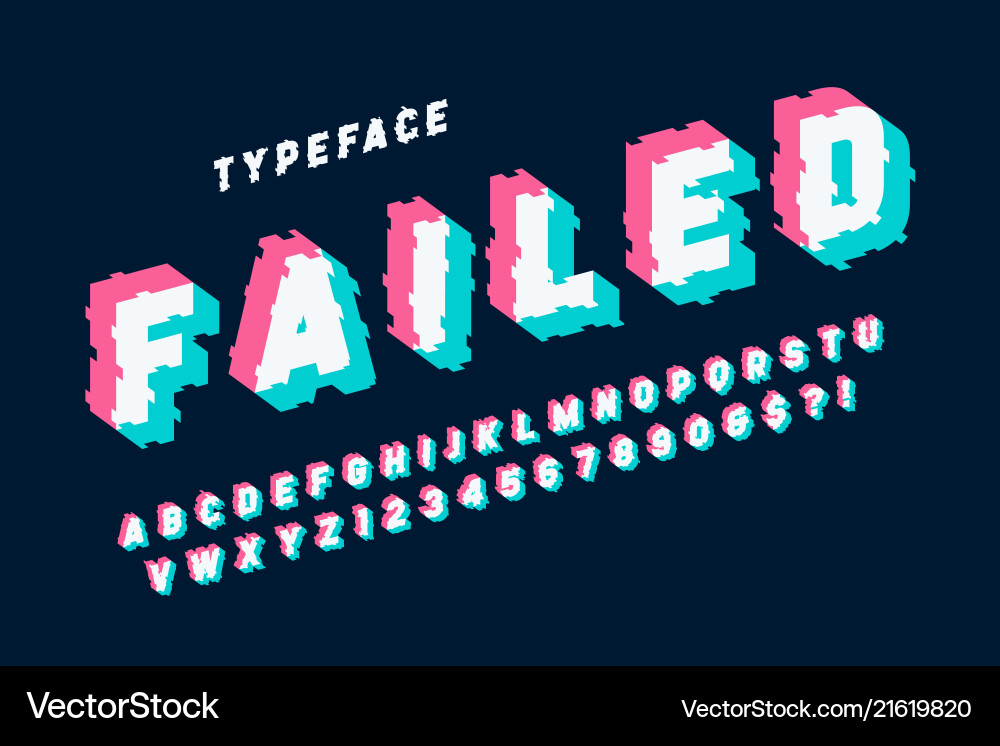 Glitched display font design alphabet typeface Glitched display font design alphabet typeface vector image