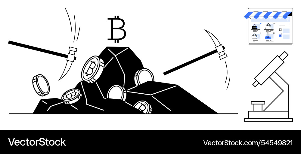 Bitcoin mining using pickaxes Bitcoin mining using pickaxes vector image