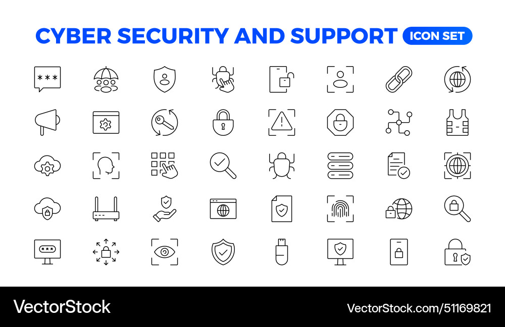 Cyber security and support icon set Cyber security and support icon set vector image