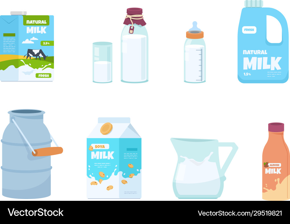 Milk Bottles and Cartons Vector Image