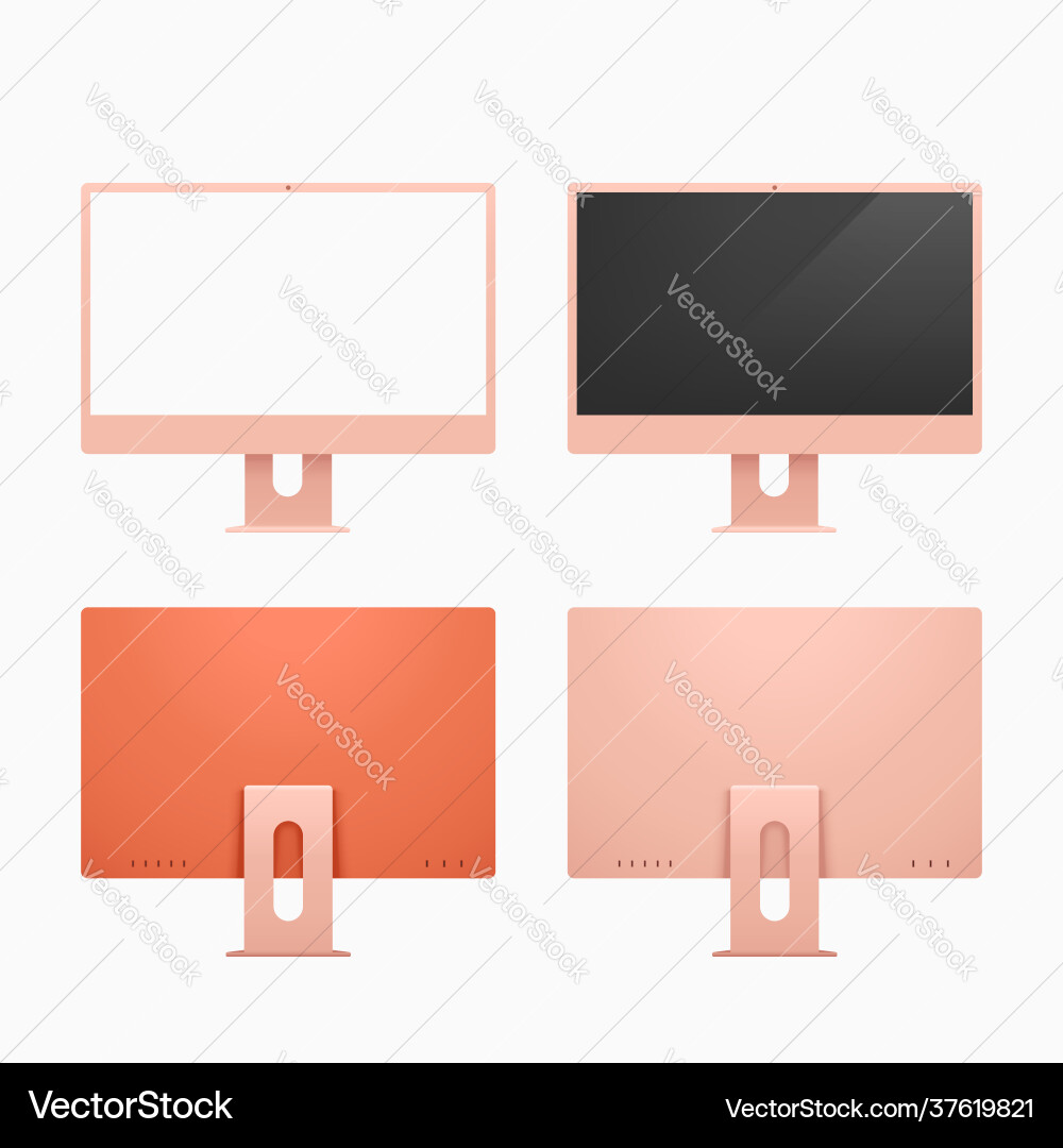 Modern orange color desktop computers in set Modern orange color desktop computers in set vector image