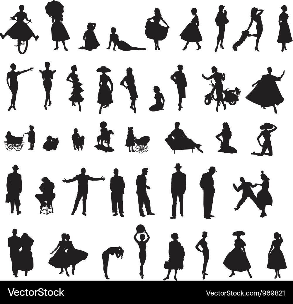 Retro Silhouettes of People Vektorbild