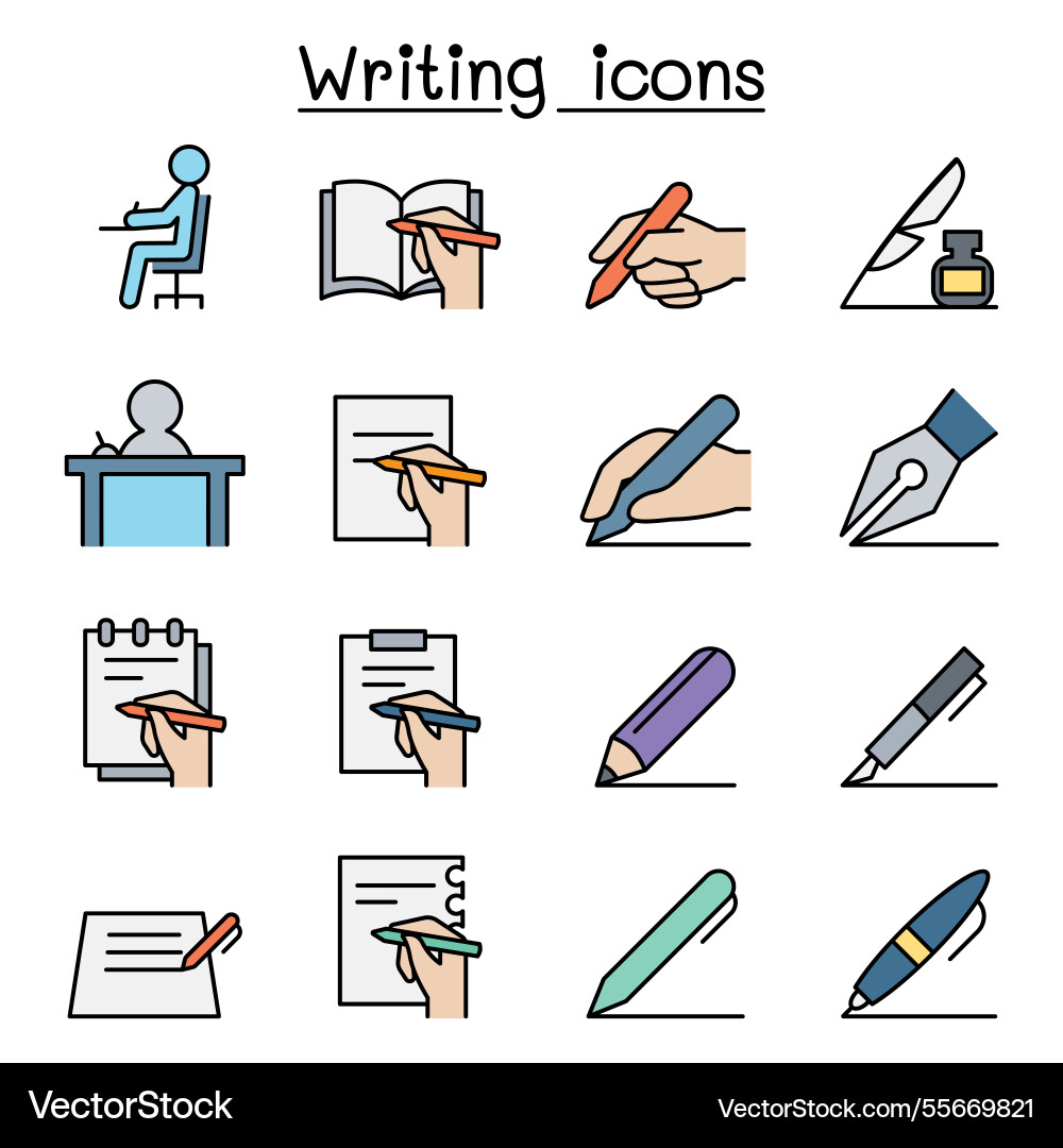 Writing icon set in color line style Writing icon set in color line style vector image