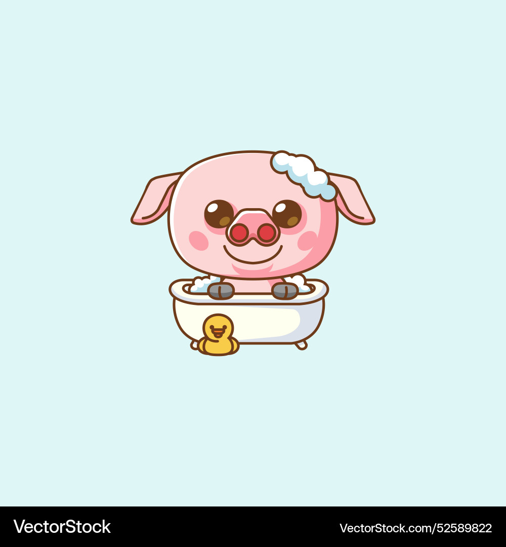 Cute bathing pig time in bathtub kawaii chibi Cute bathing pig time in bathtub kawaii chibi vector image