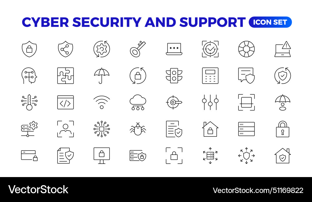 Cyber security and support icon set Cyber security and support icon set vector image