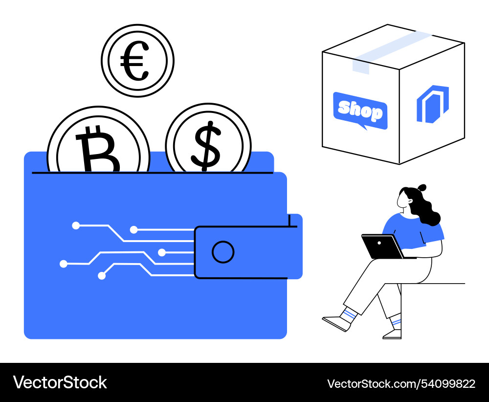 Digital wallet with cryptocurrency and regular Vector Image