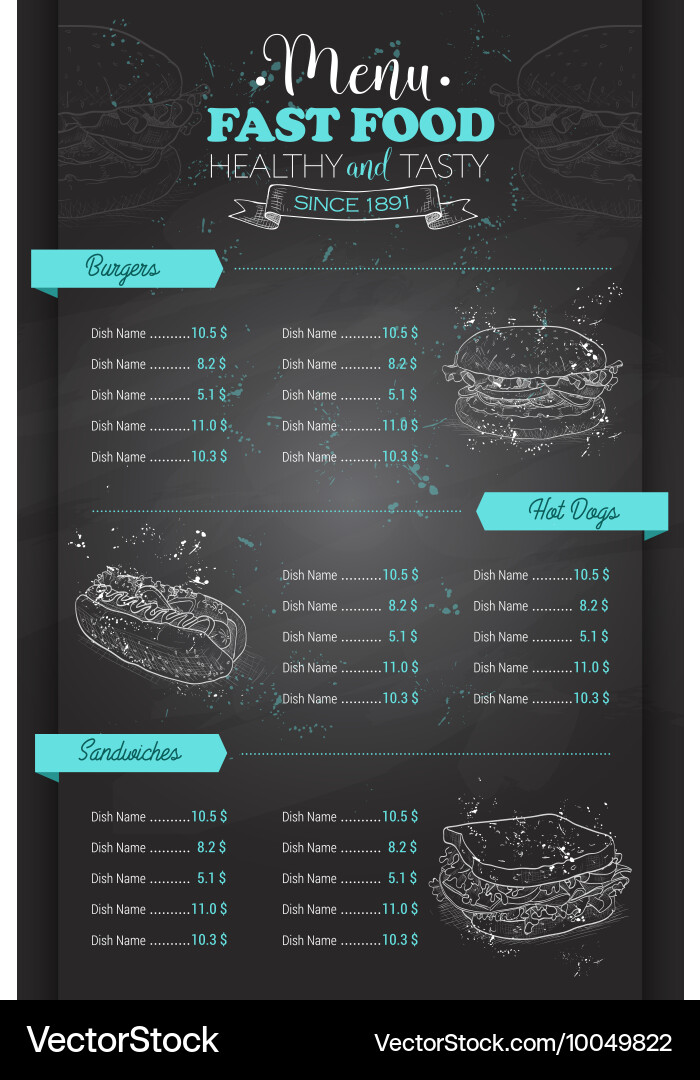 Drawing vertical scetch of fast food menu vector image