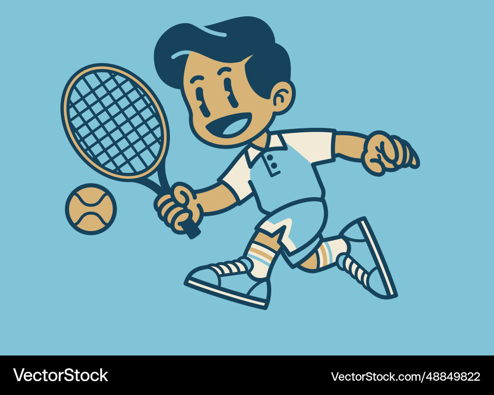 Fröhlicher Junge spielen Tennis Cartoon Fröhlicher Junge spielen Tennis Cartoon vektorbild