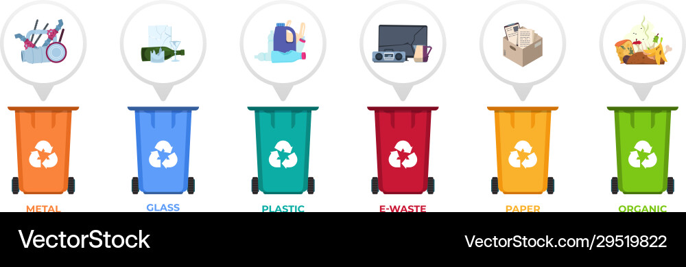 Garbage recycle containers with sorted waste Garbage recycle containers with sorted waste vector image