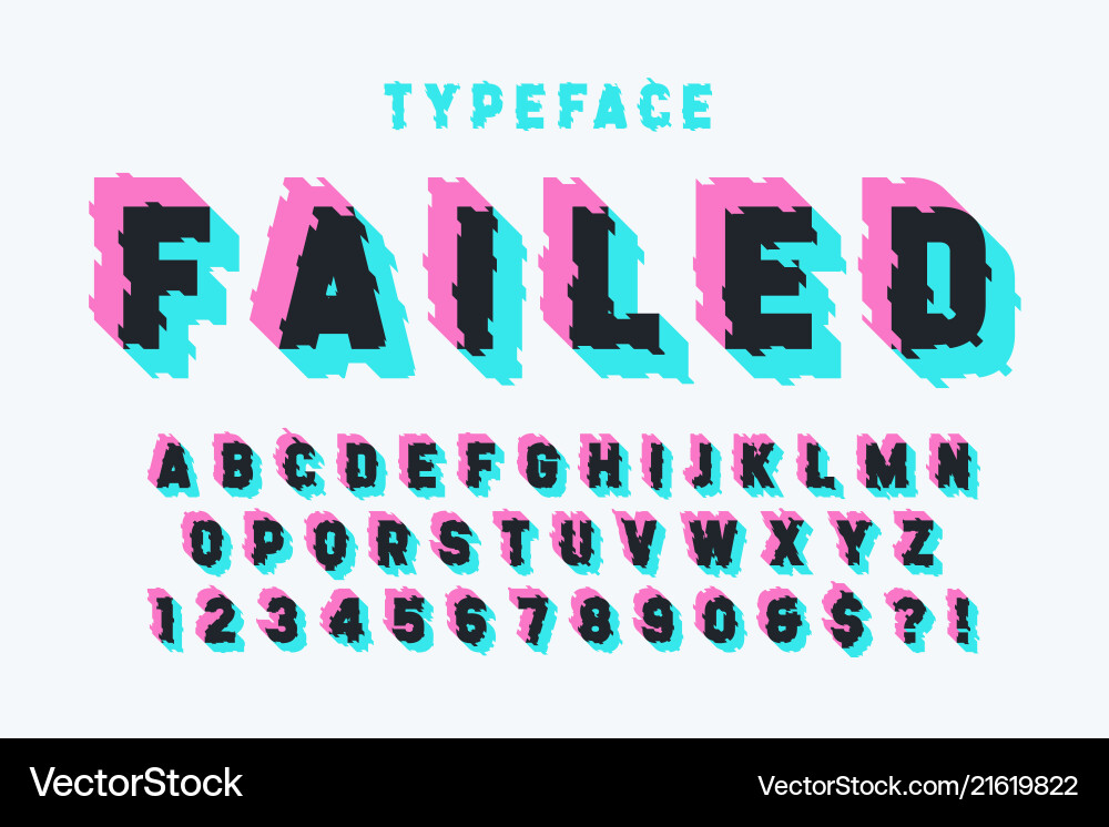 Glitched display font design alphabet typeface Glitched display font design alphabet typeface Vector Image