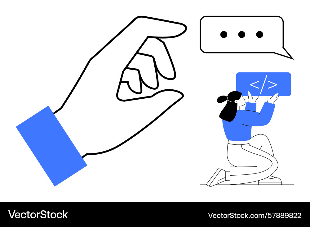 Hand gesture with developer debugging code Hand gesture with developer debugging code Vector Image