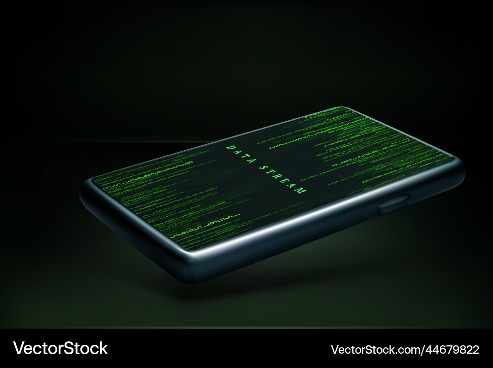 Random binary data stream on mobile phone screen Random binary data stream on mobile phone screen vector image