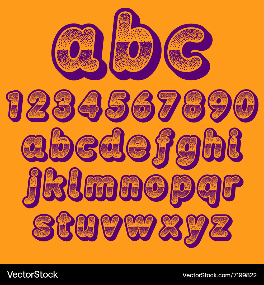 Stock font pointillism letters and numbers vector image