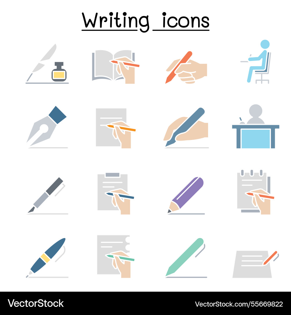 Writing icon set in flat color style Writing icon set in flat color style vector image