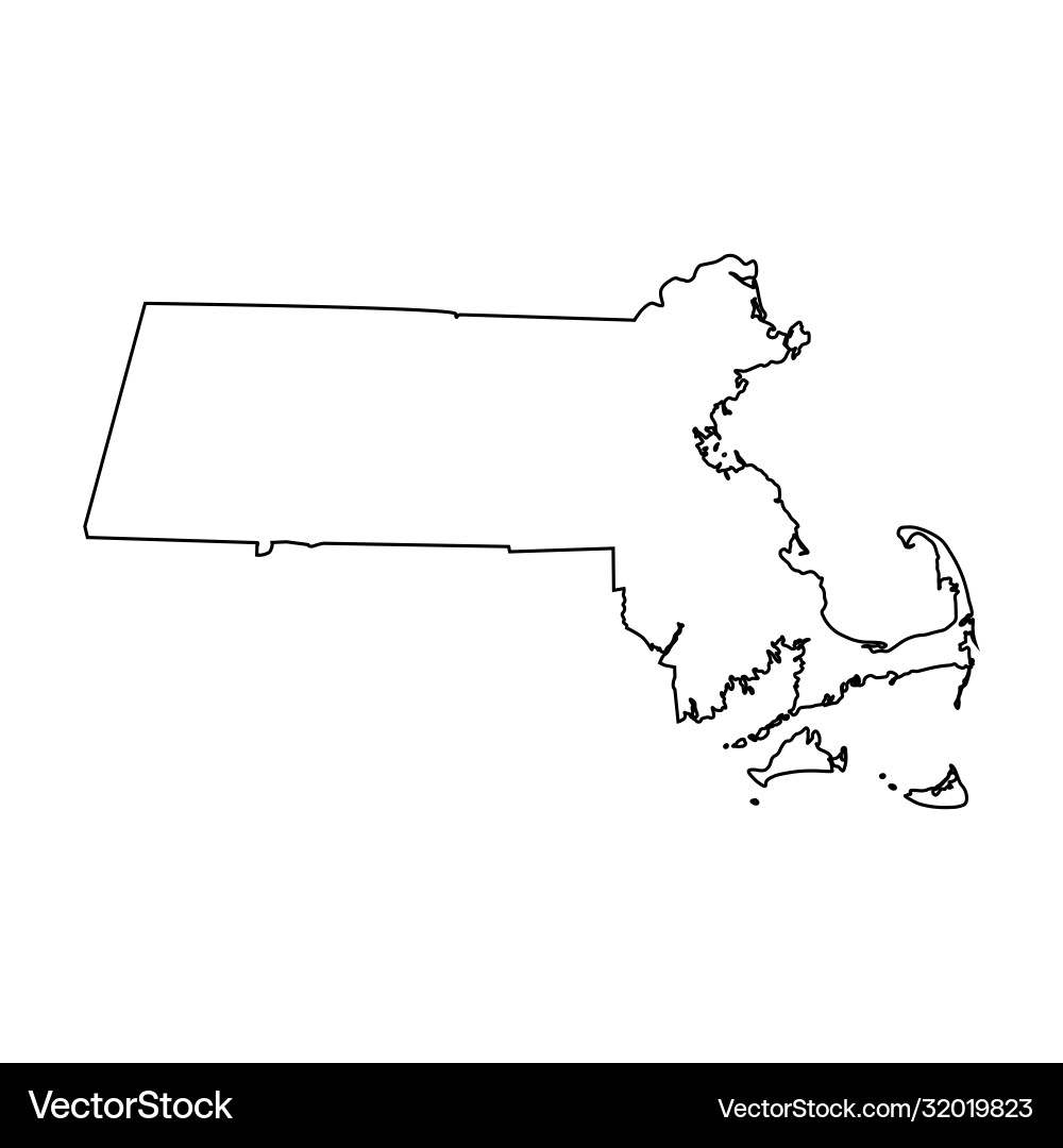 Massachusetts State Border Map Outline Vector Image