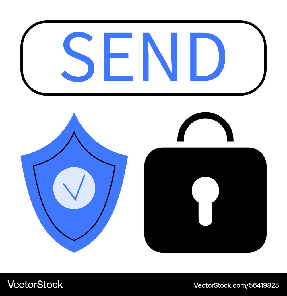 Secure data transmission concept with shield lock Secure data transmission concept with shield lock vector image