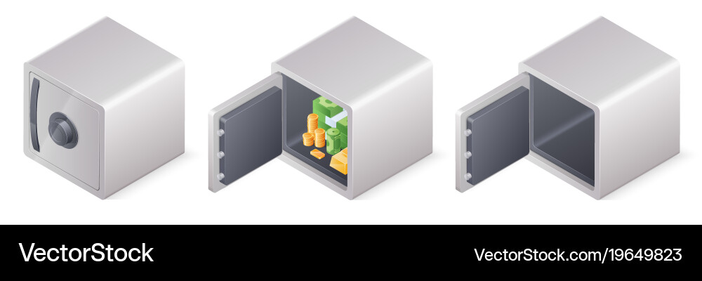 Set of closed full and empty safe boxes isolated vector image