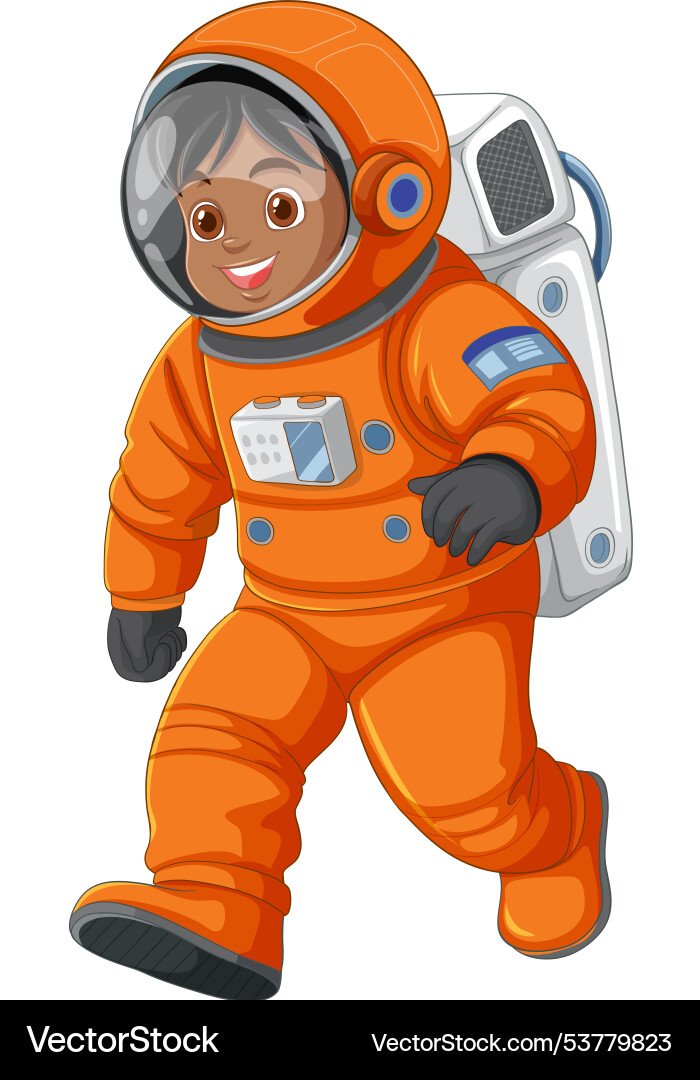 Smiling child in an orange spacesuit Vector Image