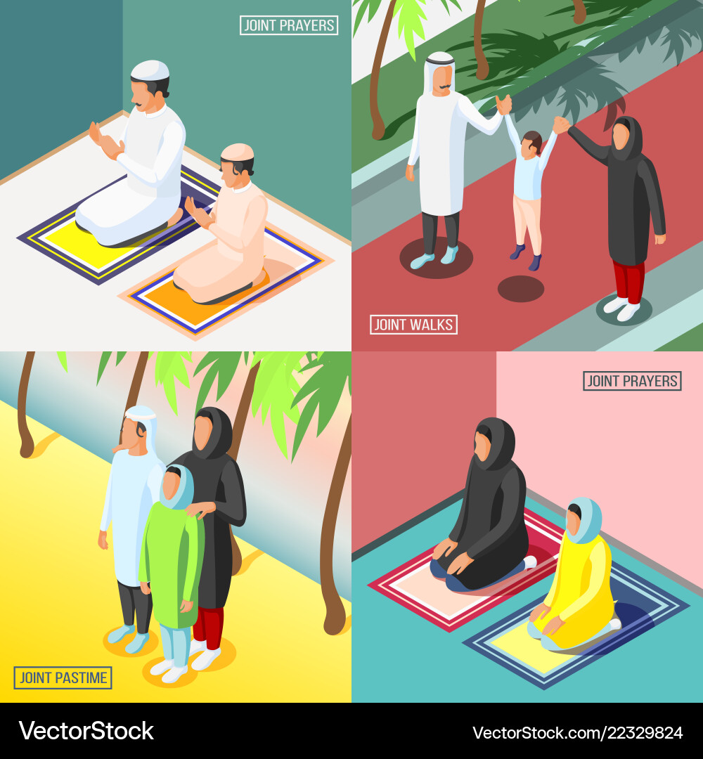 Arabic family 2x2 isometric concept Arabic family 2x2 isometric concept vector image
