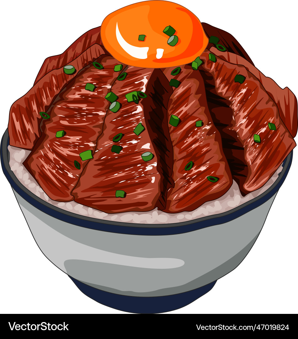 Isolated beef steak rice bowldonburi Royalty Free Vector