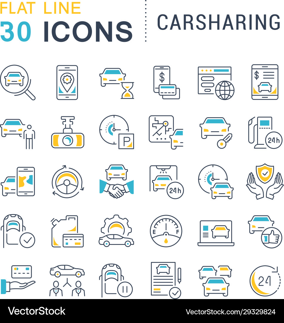 Set line icons carsharing Set line icons carsharing vector image