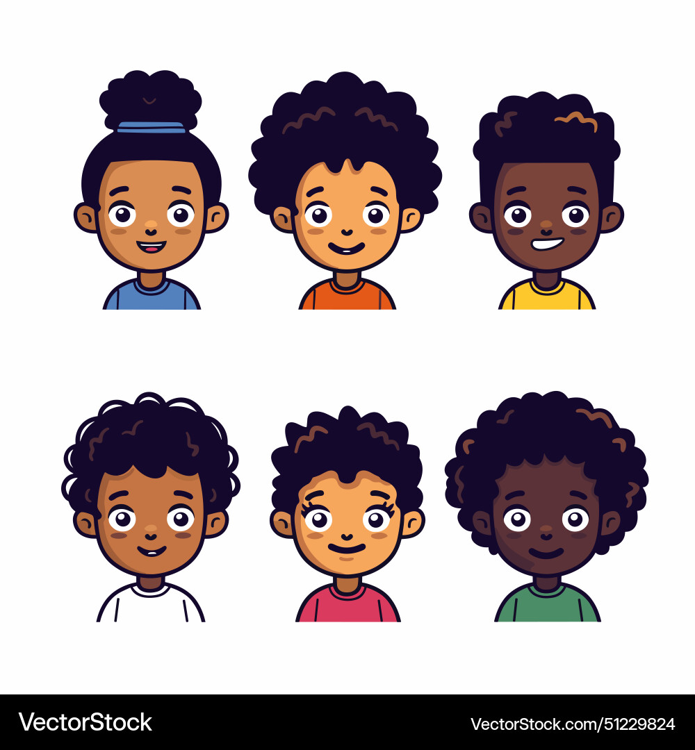 Six diverse cartoon children faces smiling vector image